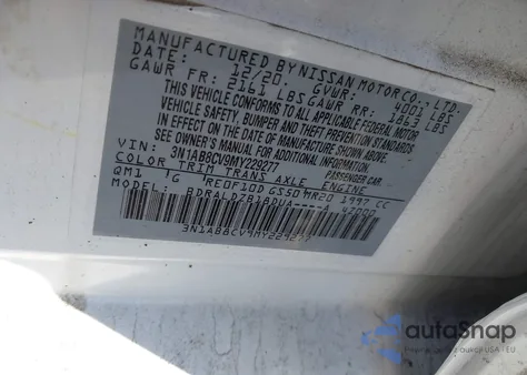 2021 Nissan Sentra Sv Xtronic Cvt из США, поврежденный, VIN 3N1AB8CV9MY229277